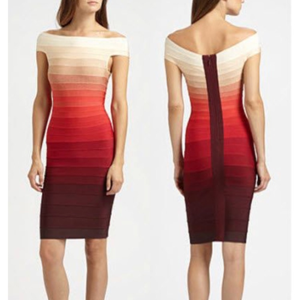 Herve Leger Red/orange ombré bandage dress